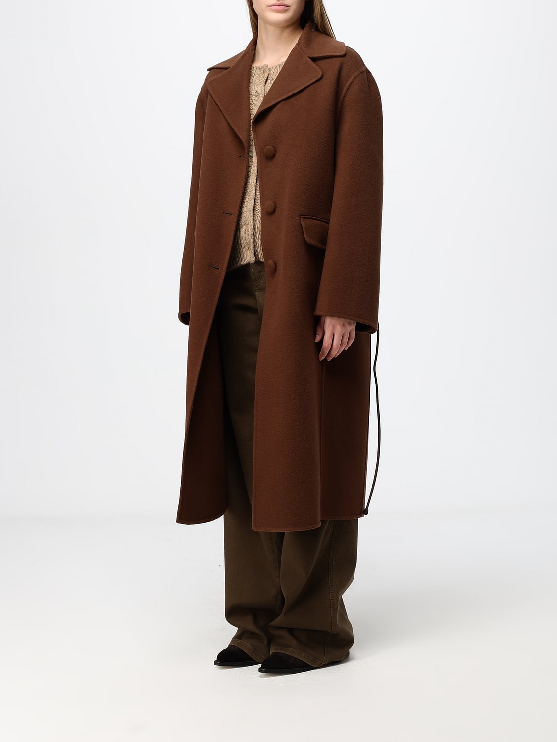 ERMANNO SCERVINO MANTEL: Ermanno Scervino Einreihiger langer Wollmantel mit Taillengürtel, Braun - Img 4
