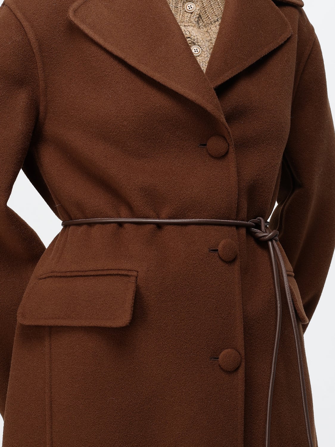 ERMANNO SCERVINO MANTEL: Ermanno Scervino Einreihiger langer Wollmantel mit Taillengürtel, Braun - Img 5