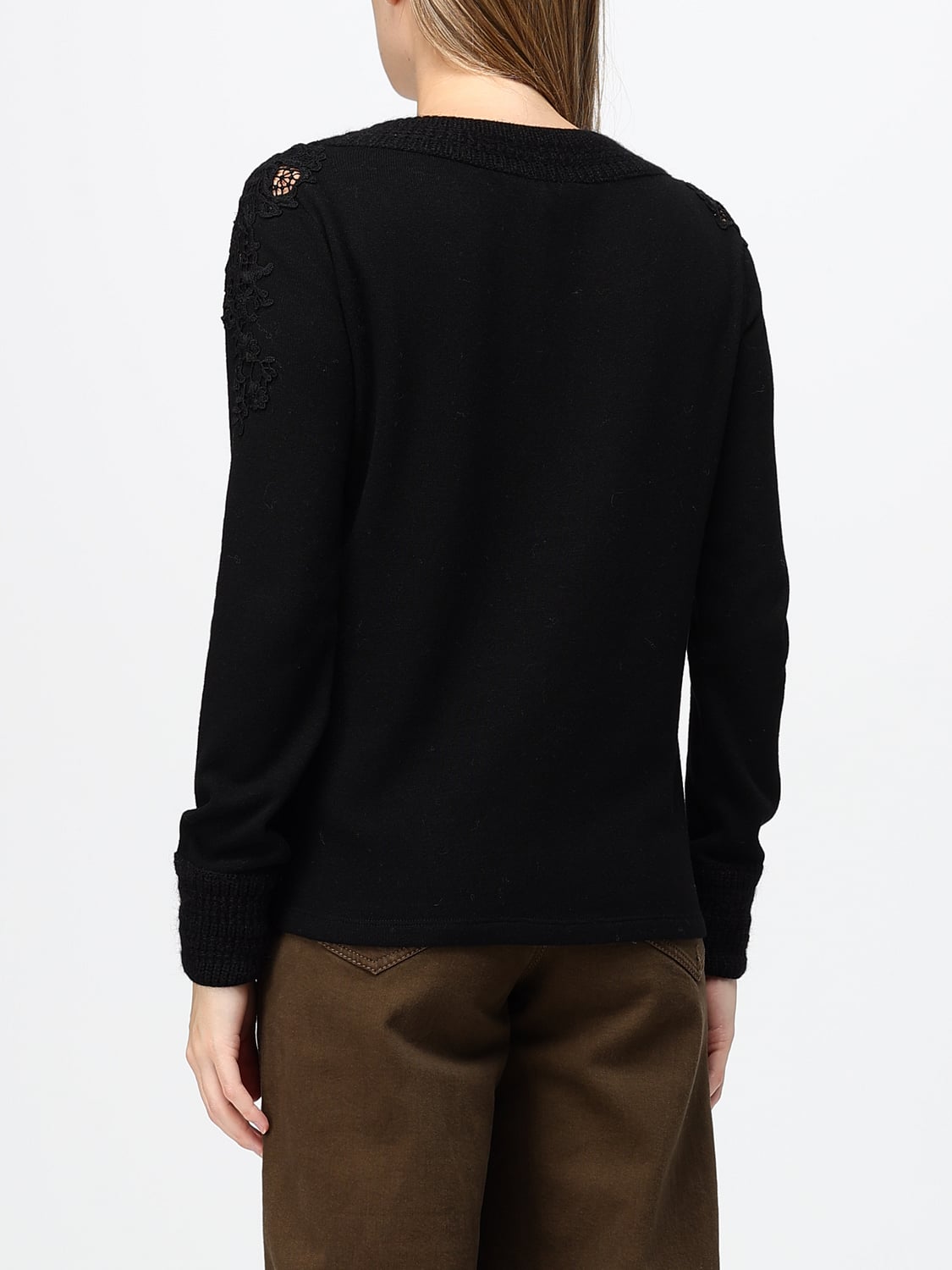 ERMANNO SCERVINO PULL: Pull ras du cou Ermanno Scervino en mélange de laine avec broderies florales, Noir - Img 3