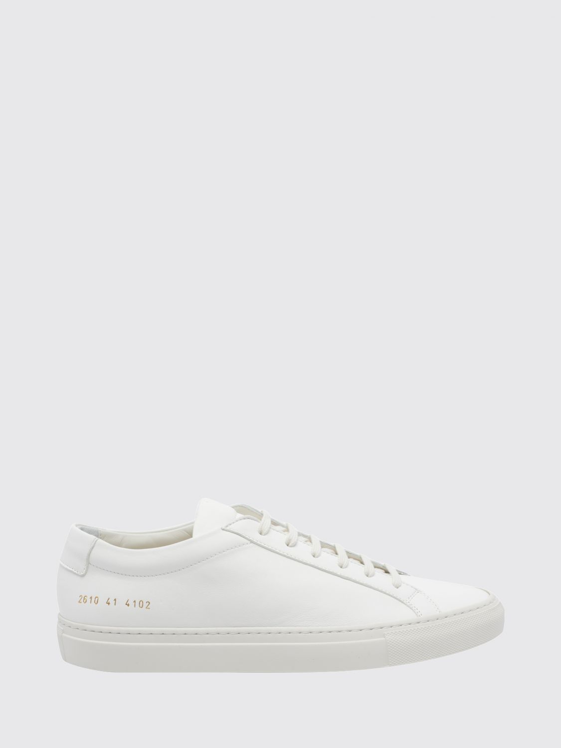 COMMON PROJECTS SNEAKERS: Common Projects Achilles Low Smooth Calfskin Sneakers with Laminated Logo, White - Img 1