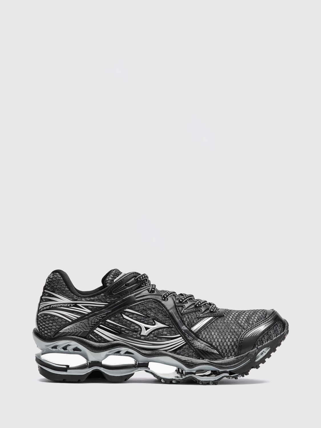 MIZUNO SNEAKERS: Mizuno Wave Prophecy 1 Technical Fabric and Mesh Trainers with Logo and Cushioned Sole, Silver - Img 1