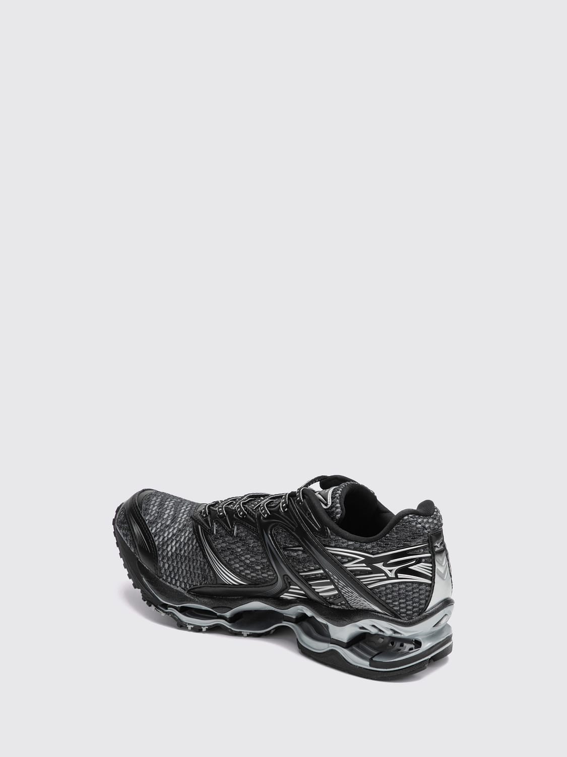 MIZUNO SNEAKERS: Mizuno Wave Prophecy 1 Technical Fabric and Mesh Trainers with Logo and Cushioned Sole, Silver - Img 2