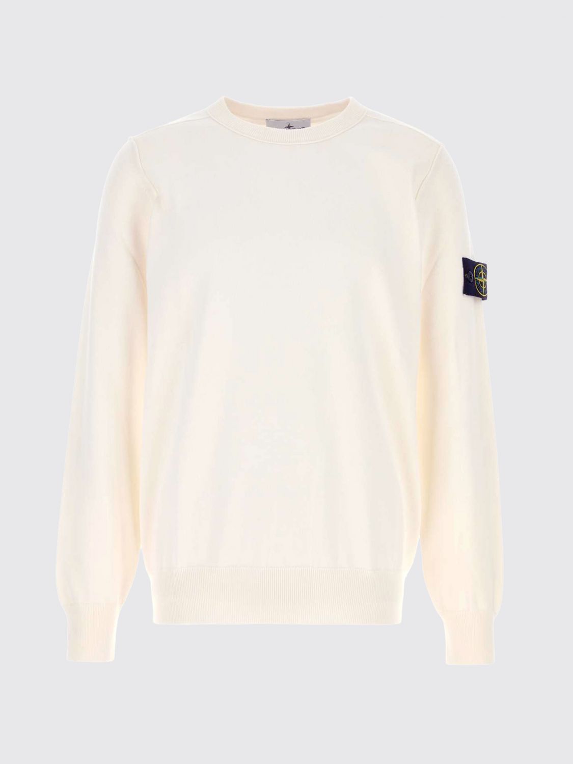 STONE ISLAND PULL: Pull Stone Island à col rond en coton avec finitions côtelées et logo, Ivoir - Img 2