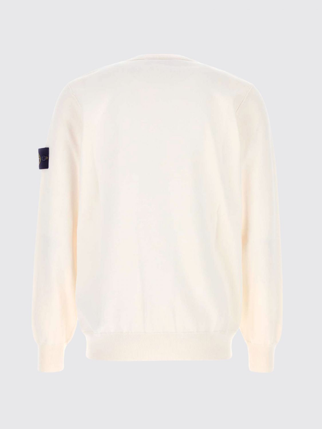 STONE ISLAND PULL: Pull Stone Island à col rond en coton avec finitions côtelées et logo, Ivoir - Img 3
