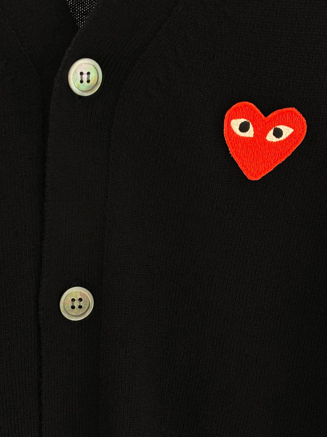 COMME DES GARÇONS PLAY SWEATER: V-Neck Wool Cardigan Comme des Garçons Play with an Embroidered Logo, Black - Img 4