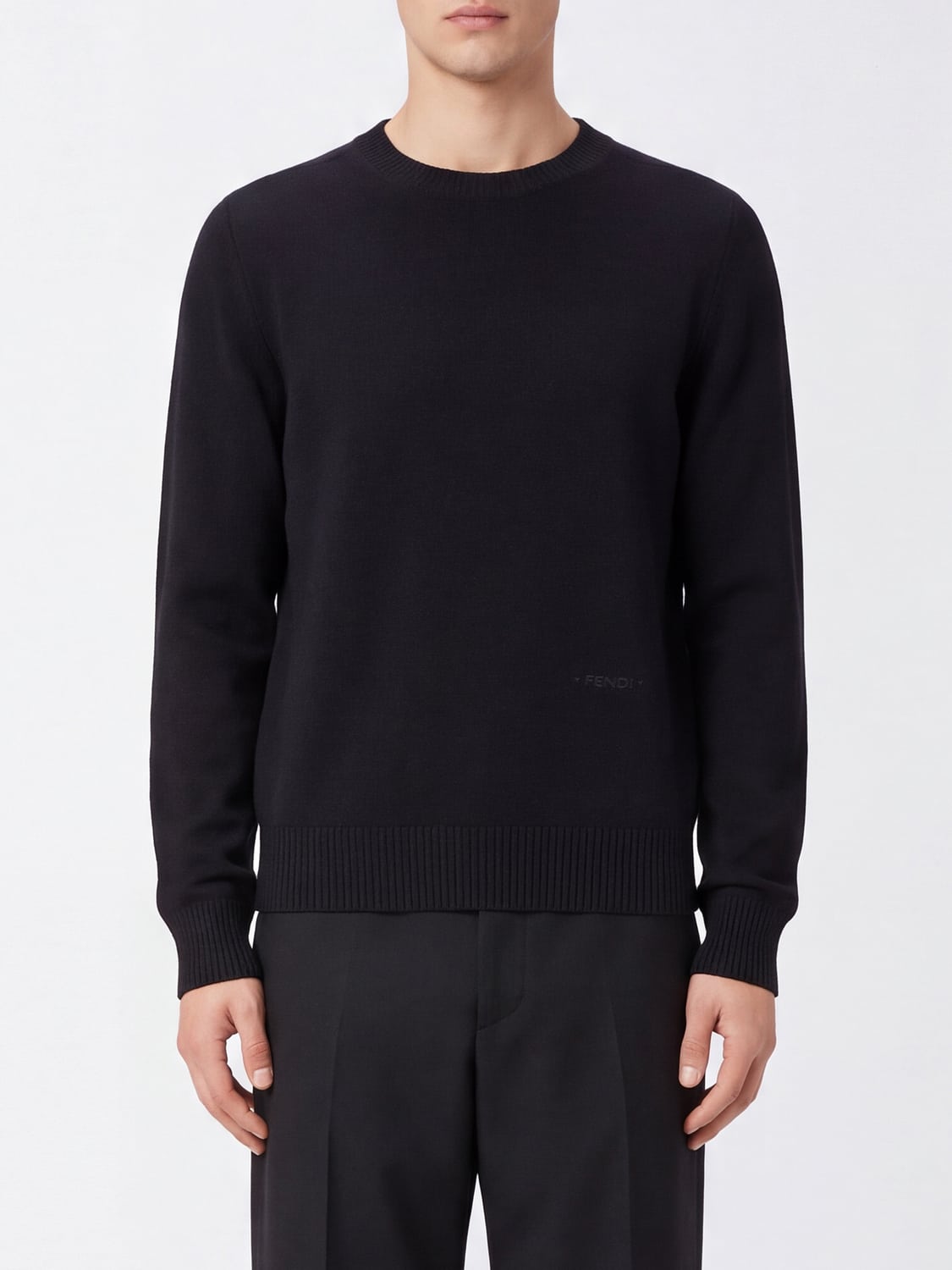 FENDI PULLOVER: Pullover Fendi aus 100% Kaschmir mit Rundhalsausschnitt und Rippbündchen, Schwarz - Img 1