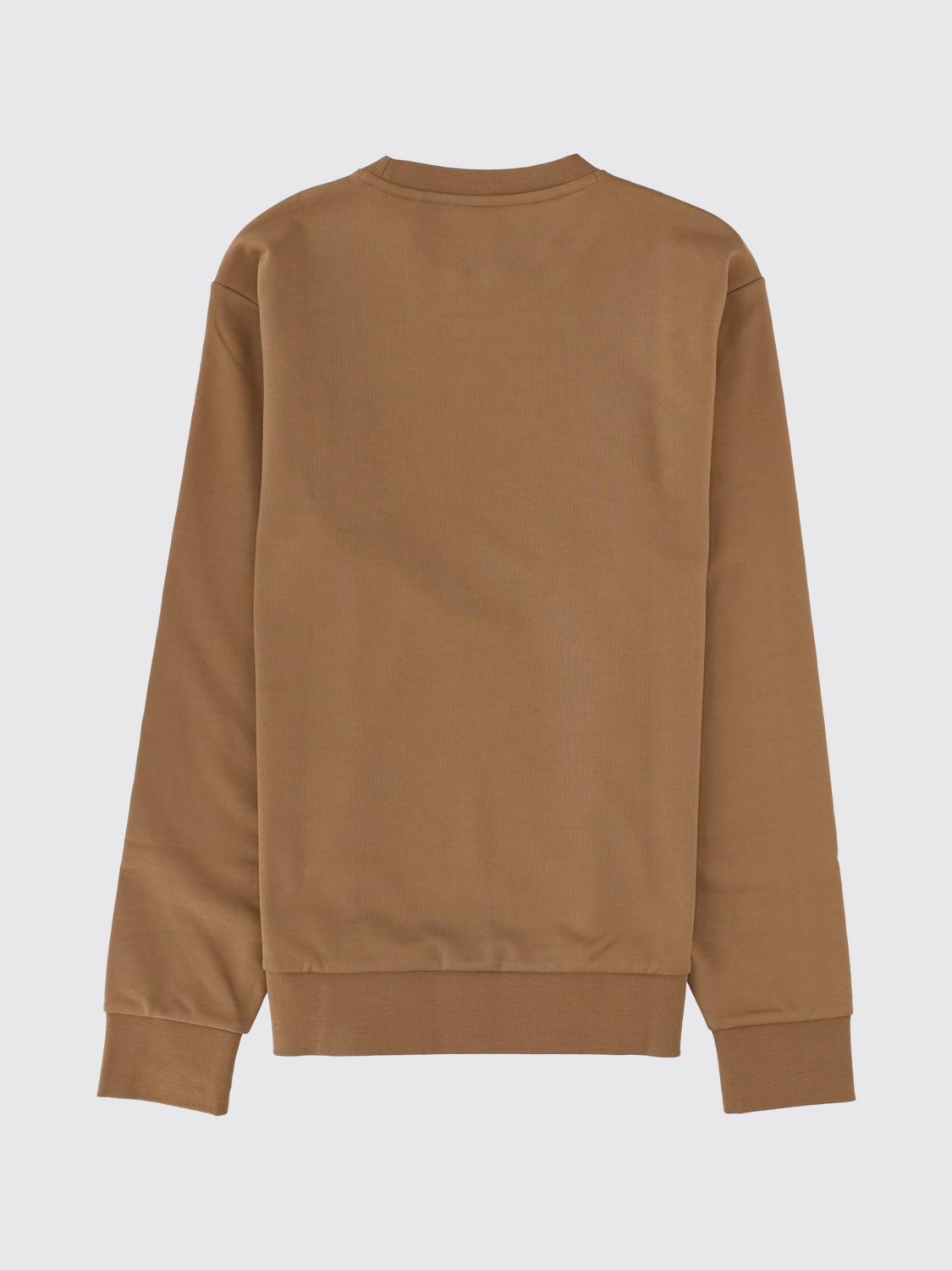 BOSS SWEATSHIRT: Printed Logo Cotton Crewneck Sweatshirt BOSS with Ribbed Trims, Brown - Img 3