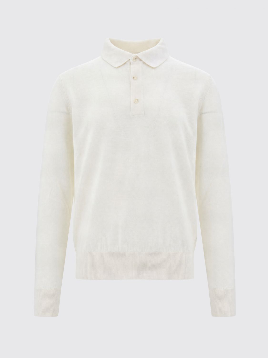 BOSS POLO SHIRT: Long-Sleeved Knit Polo Shirt BOSS in Pure Virgin Wool, White - Img 2