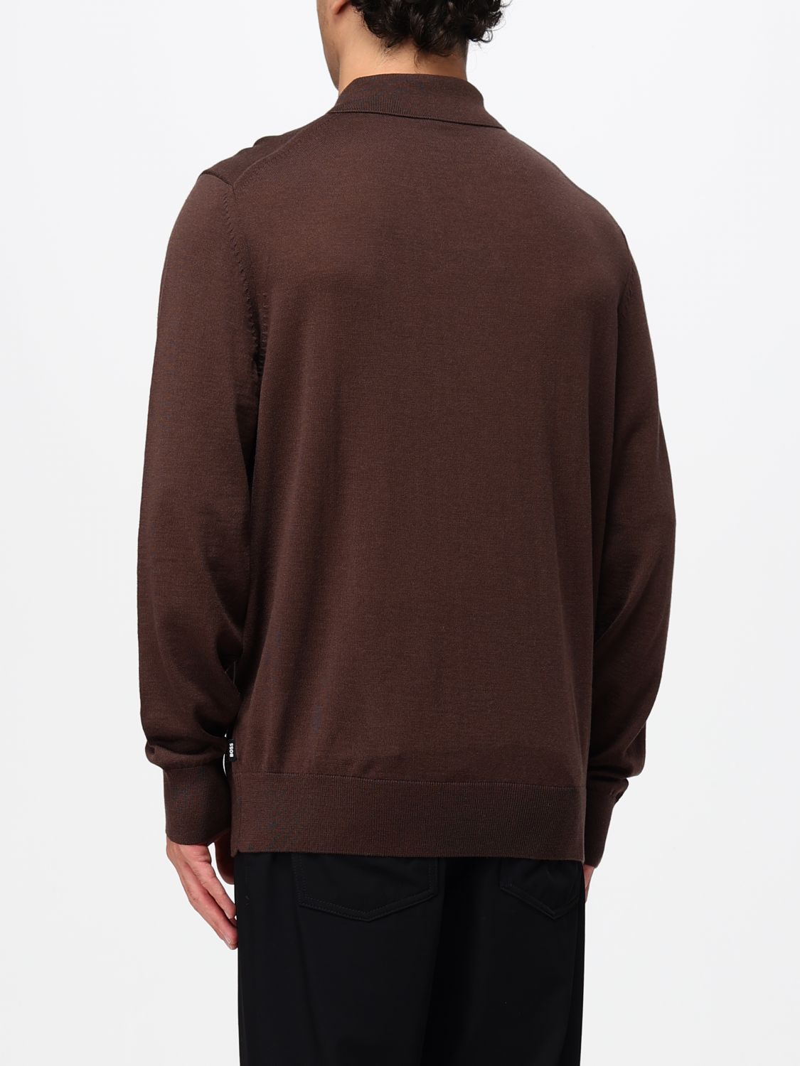 BOSS POLO SHIRT: Long-Sleeved Knit Polo Shirt BOSS in Pure Virgin Wool, Brown - Img 2