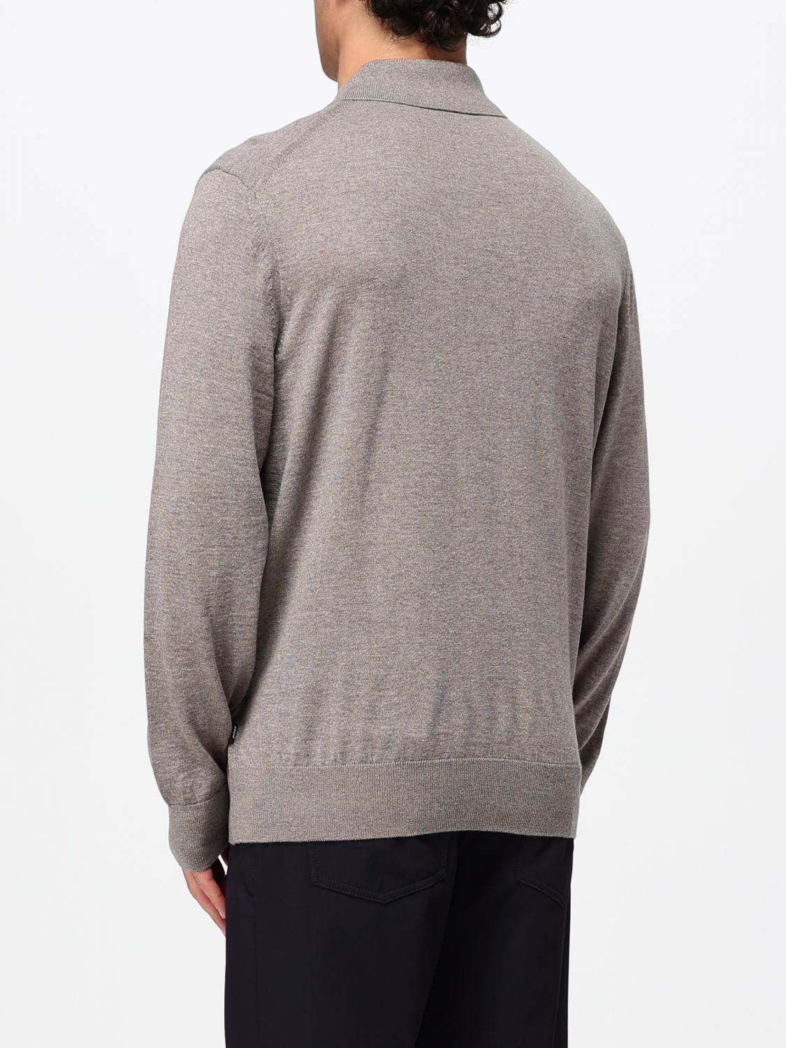 BOSS POLO SHIRT: Long-Sleeved Knit Polo Shirt BOSS in Pure Virgin Wool, Dove Grey - Img 2