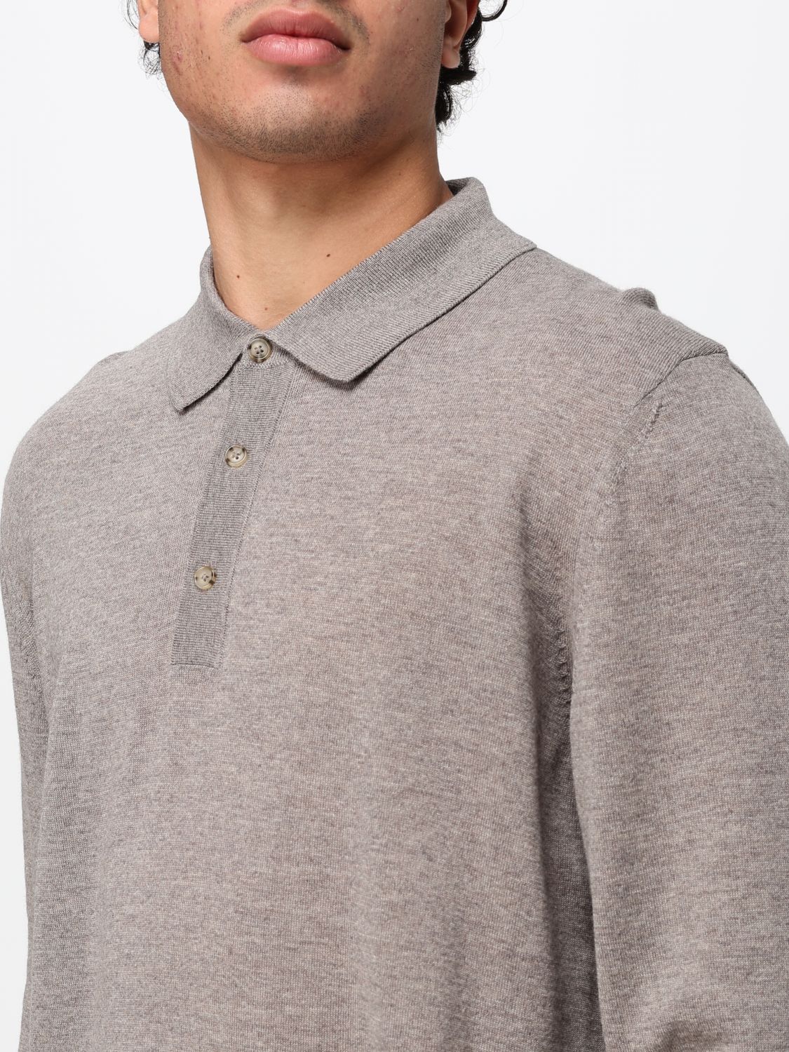 BOSS POLO SHIRT: Long-Sleeved Knit Polo Shirt BOSS in Pure Virgin Wool, Dove Grey - Img 3