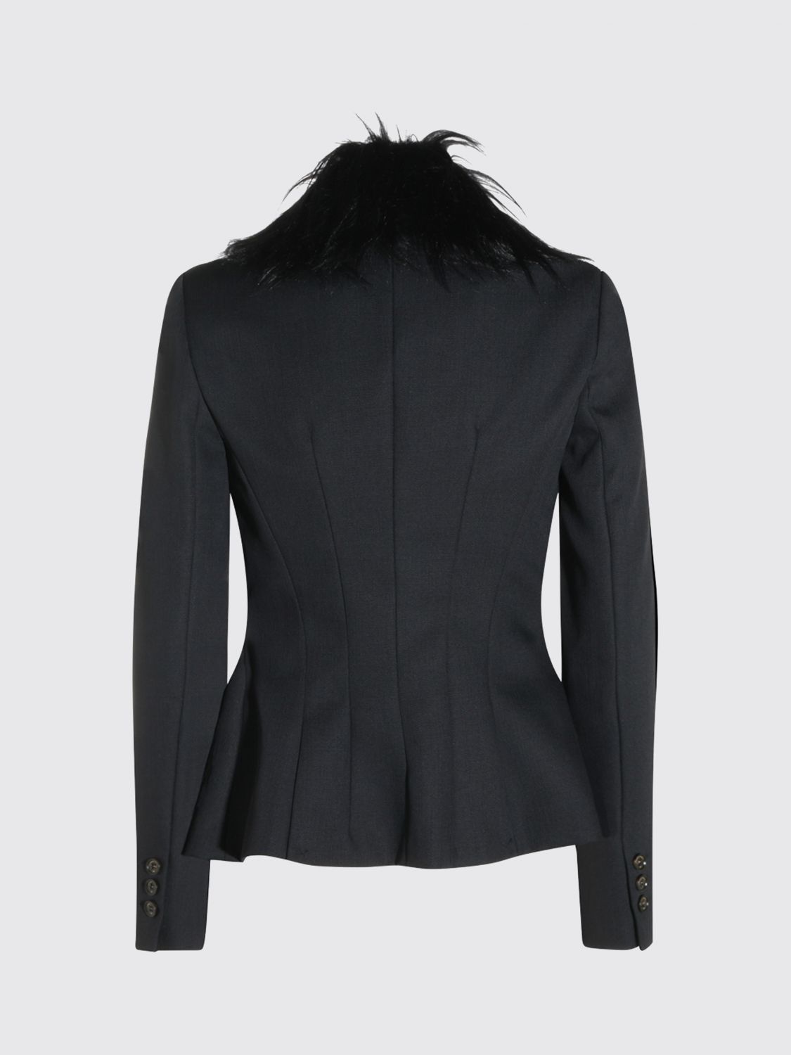 ELISABETTA FRANCHI CHAQUETA: Blazer slim fit Elisabetta Franchi de lana virgen con cuello de pelo, Negro - Img 3