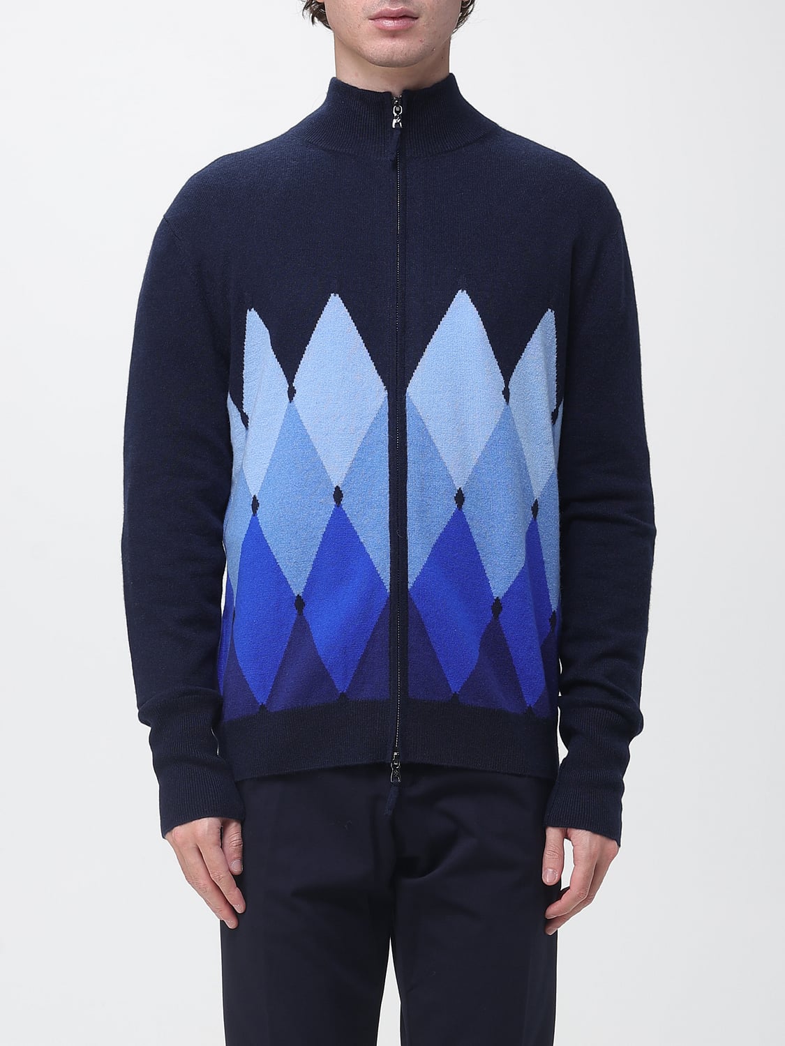 BALLANTYNE SWEATER: Ballantyne Argyle Pattern 100% Cashmere Zip Cardigan, Multicolor - Img 1