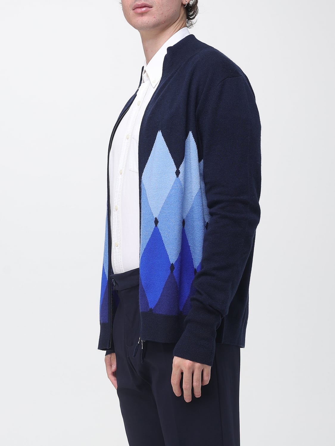BALLANTYNE SWEATER: Ballantyne Argyle Pattern 100% Cashmere Zip Cardigan, Multicolor - Img 3