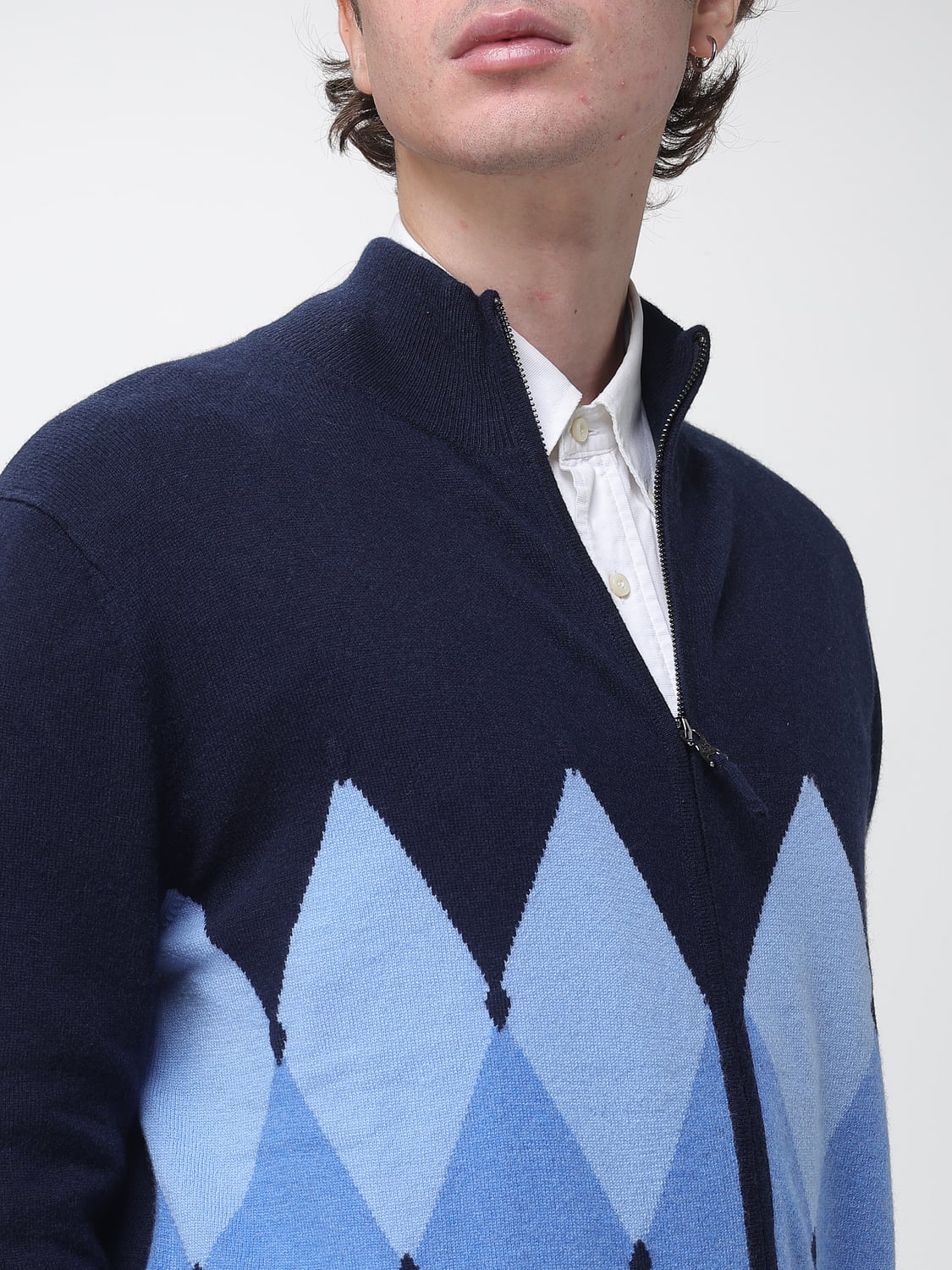 BALLANTYNE SWEATER: Ballantyne Argyle Pattern 100% Cashmere Zip Cardigan, Multicolor - Img 4