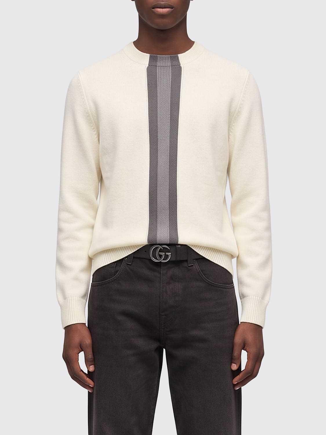 GUCCI SWEATER: Striped Pure Wool Crewneck Jumper Gucci with Long Sleeves, White - Img 1
