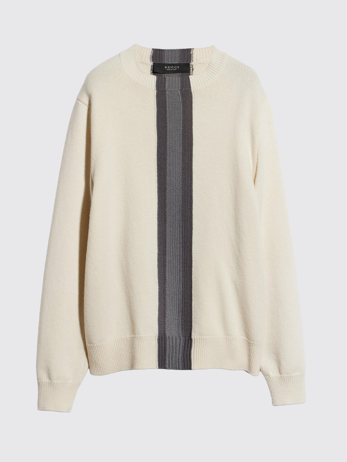 GUCCI SWEATER: Striped Pure Wool Crewneck Jumper Gucci with Long Sleeves, White - Img 2