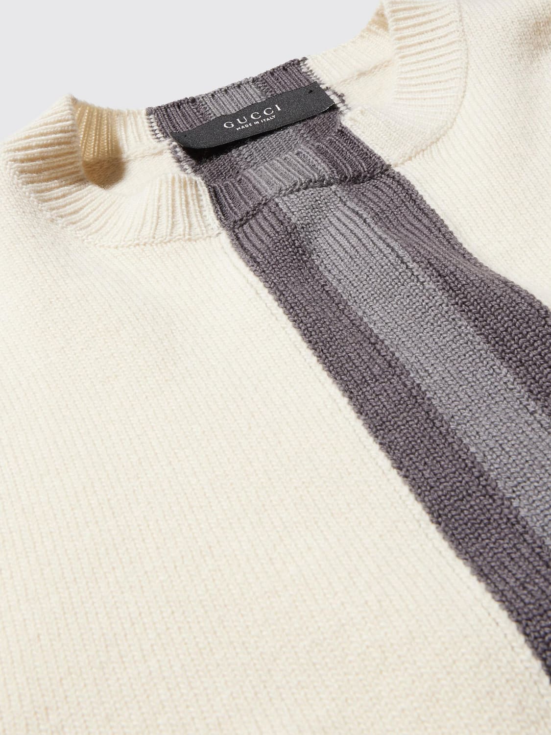 GUCCI SWEATER: Striped Pure Wool Crewneck Jumper Gucci with Long Sleeves, White - Img 3