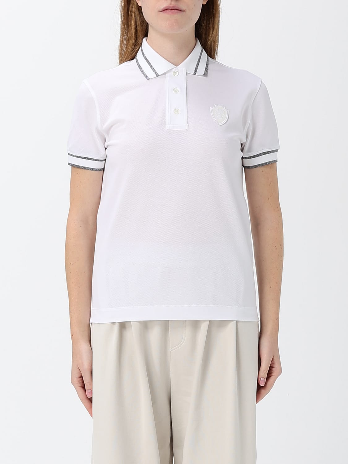 BRUNELLO CUCINELLI POLO: Polo Brunello Cucinelli in cotone con profili a contrasto e stemma, Bianco - Img 1