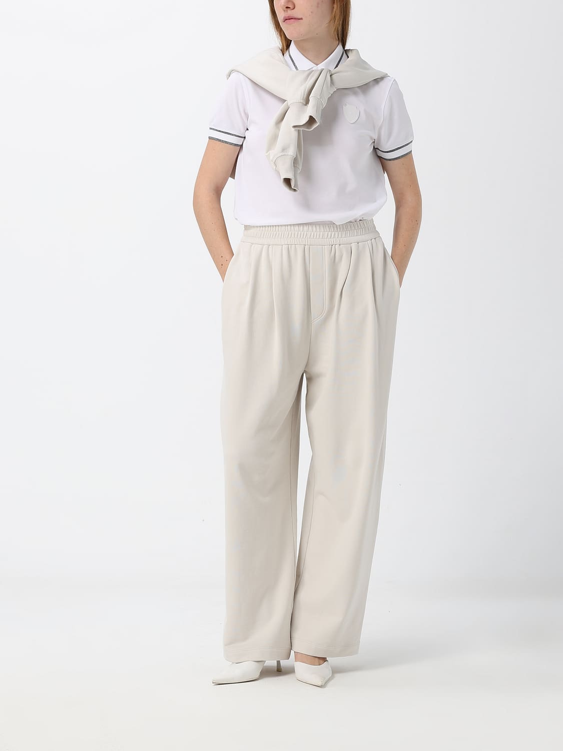 BRUNELLO CUCINELLI POLO: Polo Brunello Cucinelli in cotone con profili a contrasto e stemma, Bianco - Img 2