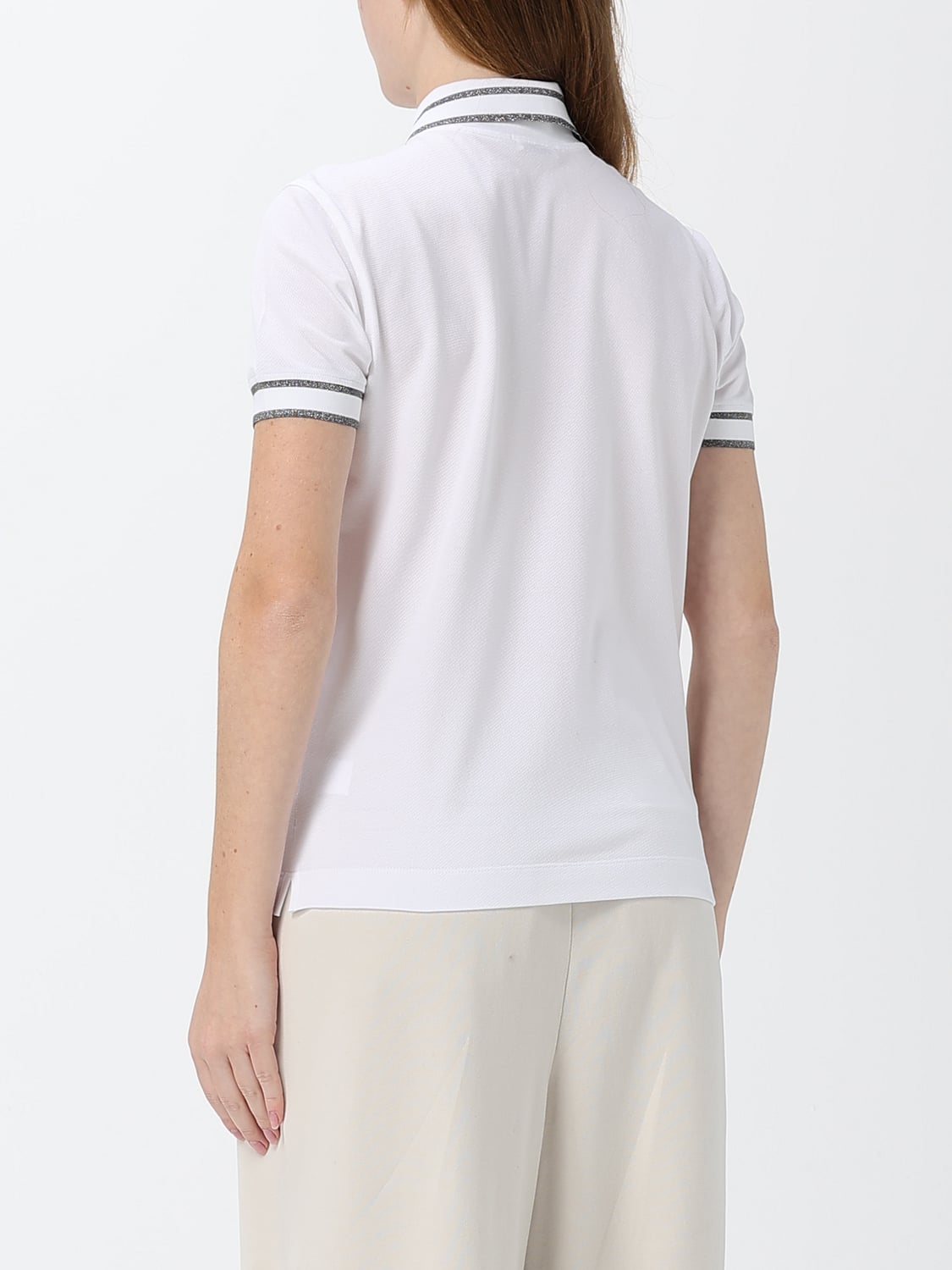 BRUNELLO CUCINELLI POLO: Polo Brunello Cucinelli in cotone con profili a contrasto e stemma, Bianco - Img 3