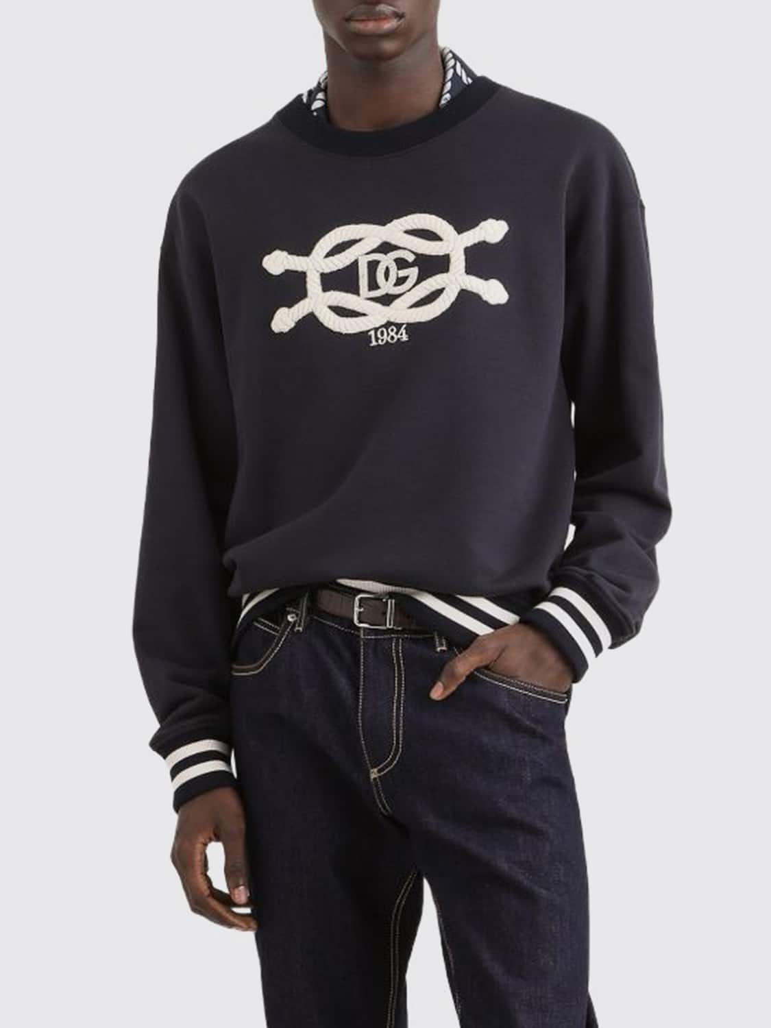 DOLCE & GABBANA SWEATSHIRT: Dolce & Gabbana Graphic Print Cotton Crewneck Sweatshirt with Logo, Blue - Img 1