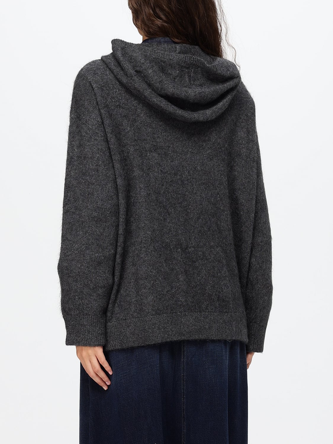 'S MAX MARA SWEATSHIRT: Strick-Kapuzenjacke 'S Max Mara aus Yak mit überschnittenen Schultern, Grau - Img 2