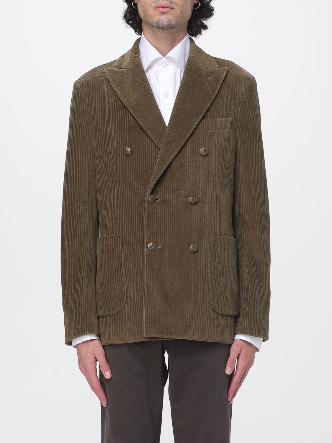 CIRCOLO 1901 JACKET: Circolo 1901 Double-Breasted Cotton Velvet Blazer with Patch Pockets, Green - Img 1