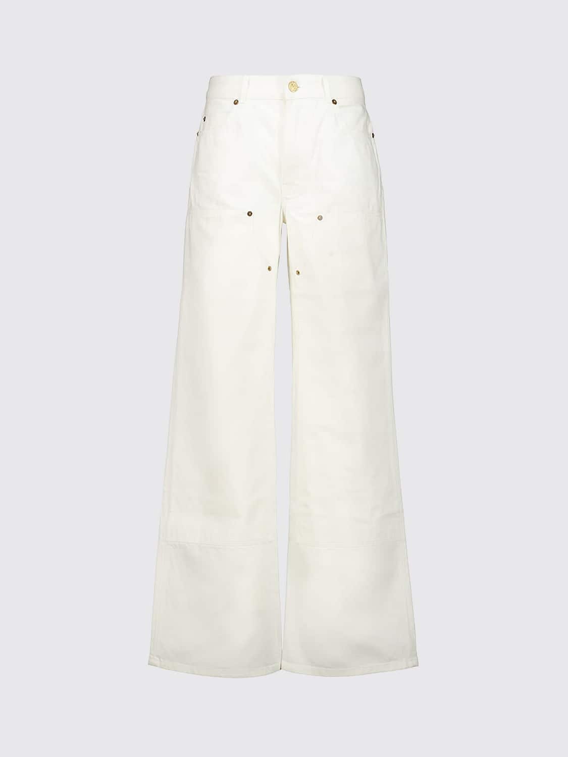 BALMAIN VAQUEROS: Vaqueros de pernera ancha y talle alto Balmain en denim de algodón blanco, Blanco - Img 2