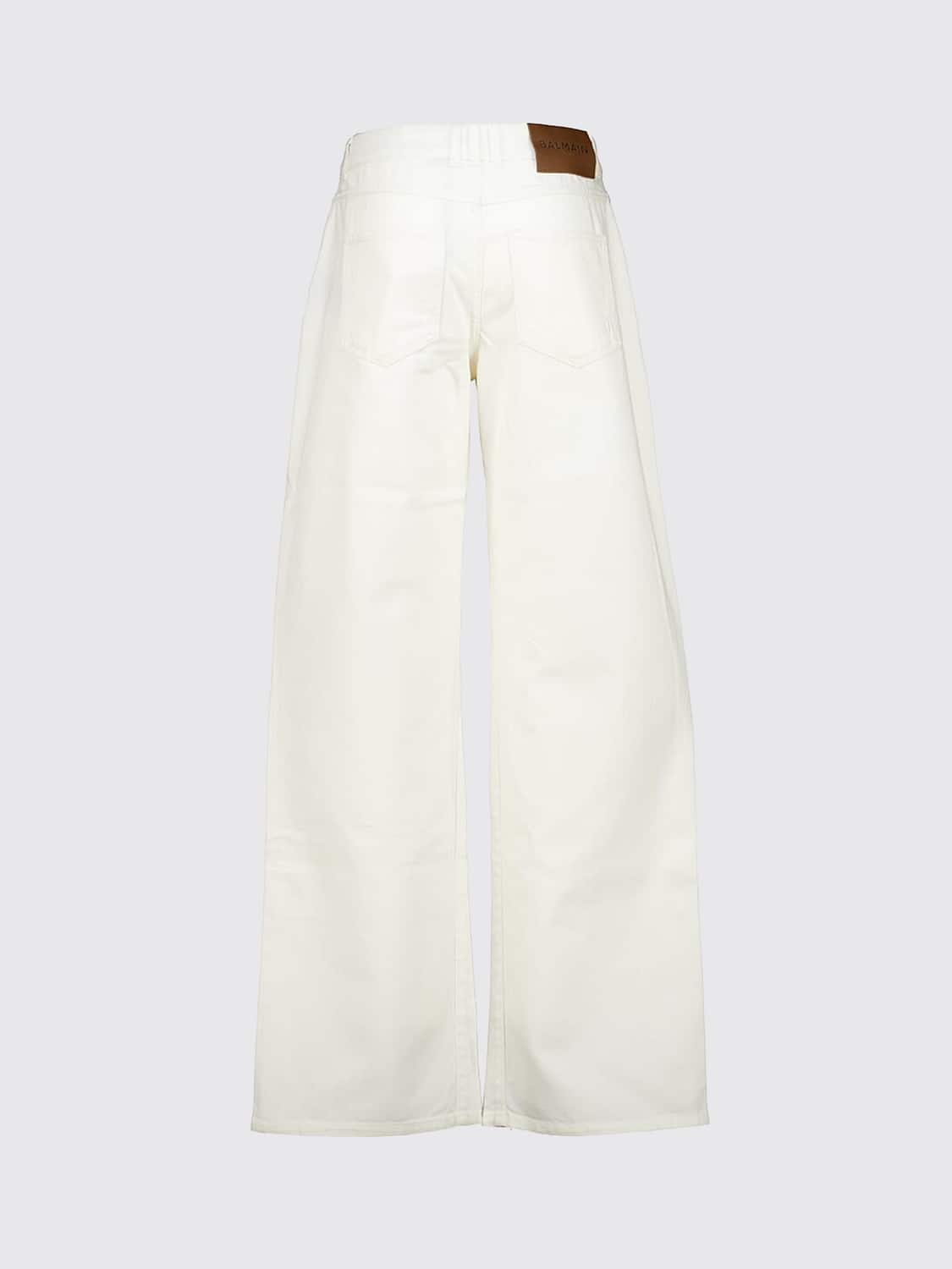 BALMAIN VAQUEROS: Vaqueros de pernera ancha y talle alto Balmain en denim de algodón blanco, Blanco - Img 3