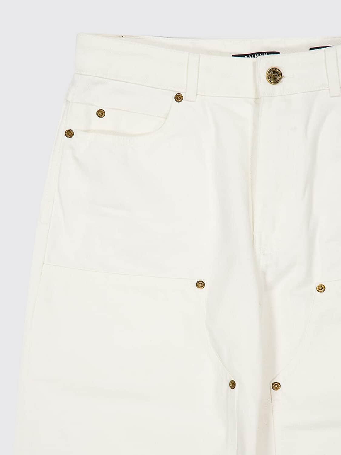 BALMAIN VAQUEROS: Vaqueros de pernera ancha y talle alto Balmain en denim de algodón blanco, Blanco - Img 4
