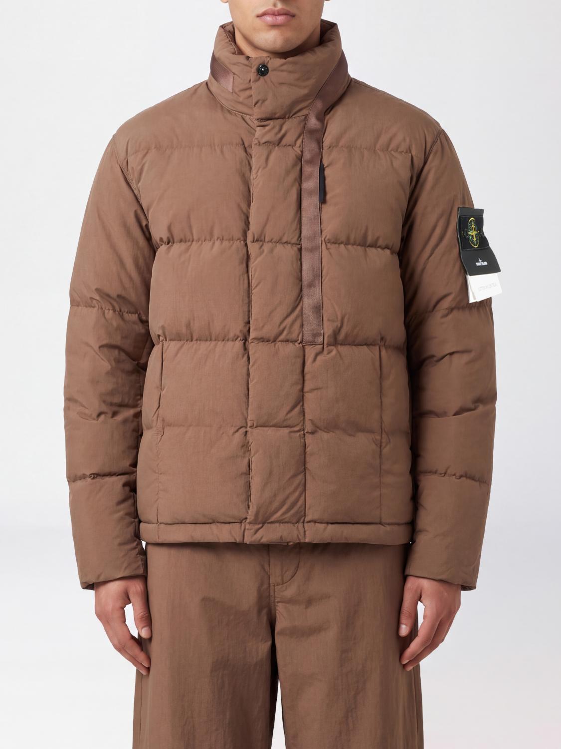 STONE ISLAND JACKET: Hooded Padded Jacket Stone Island in Recycled Nylon with Logo, Amber - Img 1