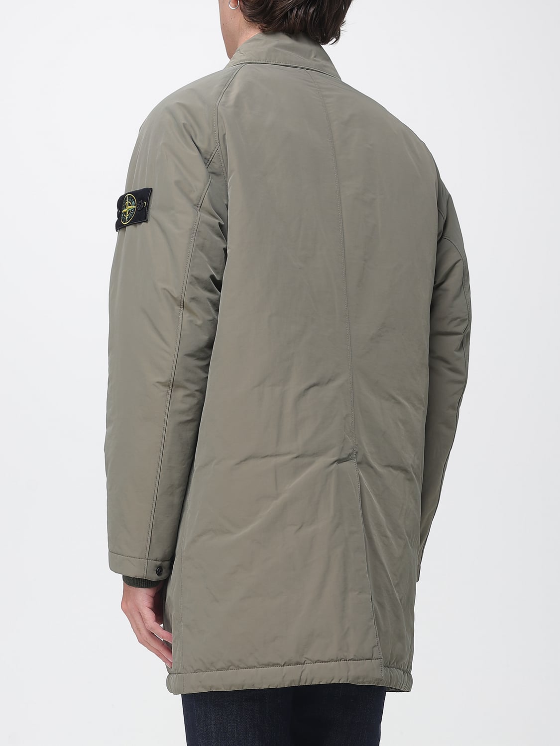 STONE ISLAND JACKET: Single-Breasted Knee-Length Trench Coat Stone Island in Nylon with Logo Patch, Green - Img 2