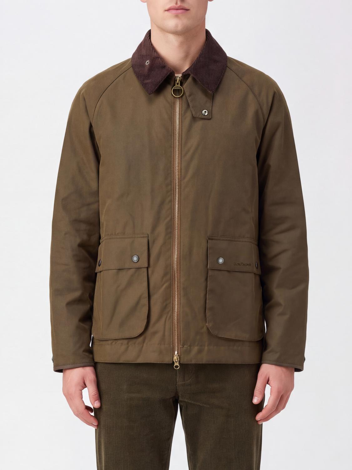 BARBOUR JACKET: Bedale Waxed Cotton Jacket Barbour with Corduroy Collar, Brown - Img 1