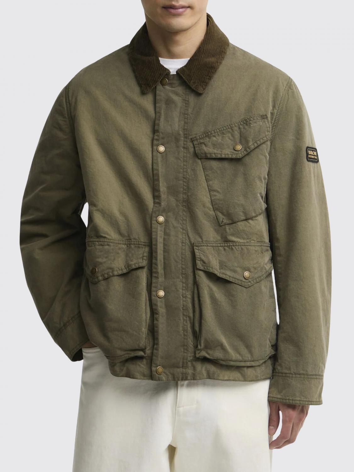 BARBOUR JACKET: Barbour Waxed Cotton Shirt Jacket with Corduroy Collar, Olive - Img 1