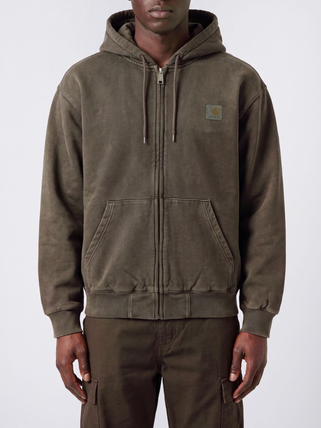 CARHARTT WIP SWEATSHIRT: Baumwoll-Kapuzenjacke Carhartt WIP mit Reißverschluss und überschnittenen Schultern, Braun - Img 1