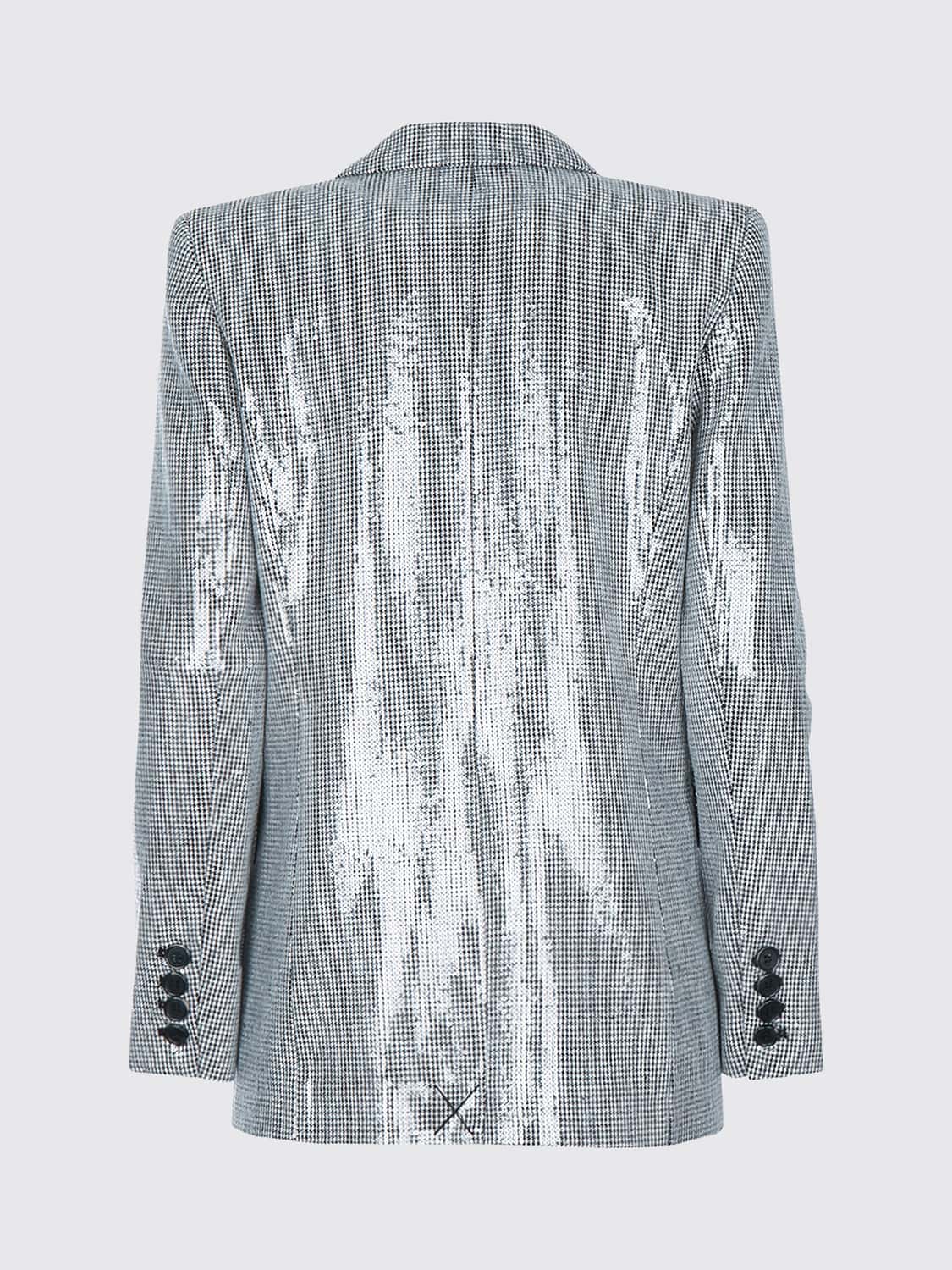 ERMANNO FIRENZE JACKE: Zweireihiger Hahnentritt-Bouclé-Blazer Ermanno Firenze mit Pailletten, Silber - Img 3