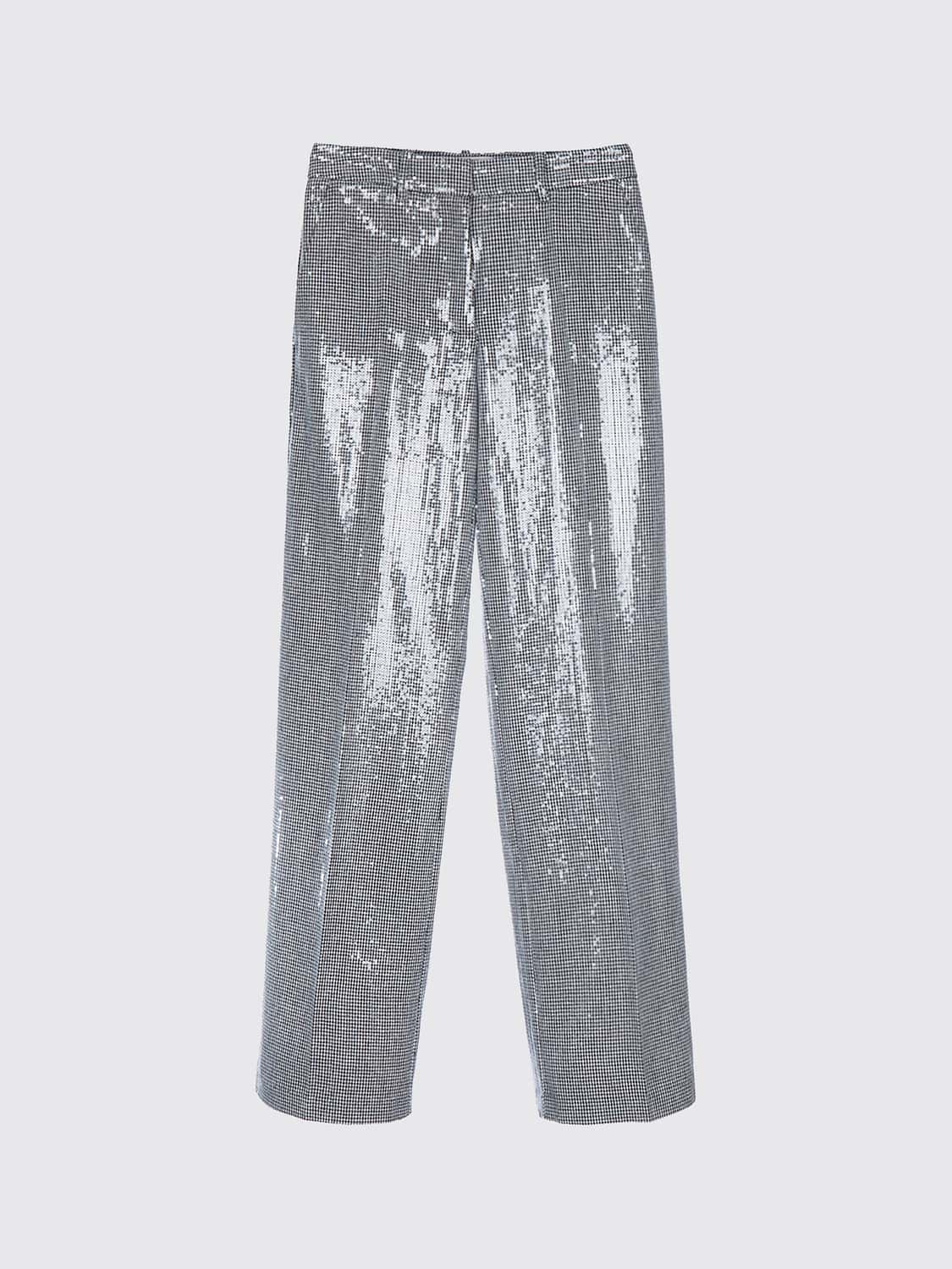 ERMANNO FIRENZE PANTALONES: Pantalones rectos Ermanno Firenze de tejido metalizado y talle medio, Plata - Img 2