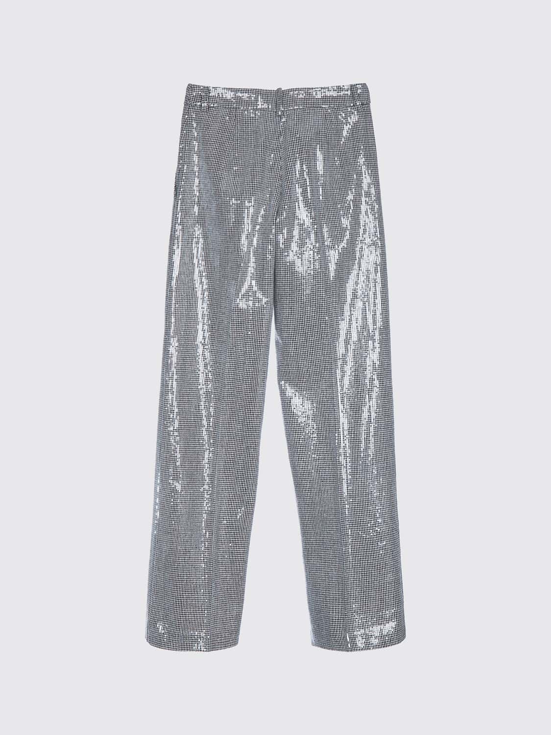 ERMANNO FIRENZE PANTALONES: Pantalones rectos Ermanno Firenze de tejido metalizado y talle medio, Plata - Img 3