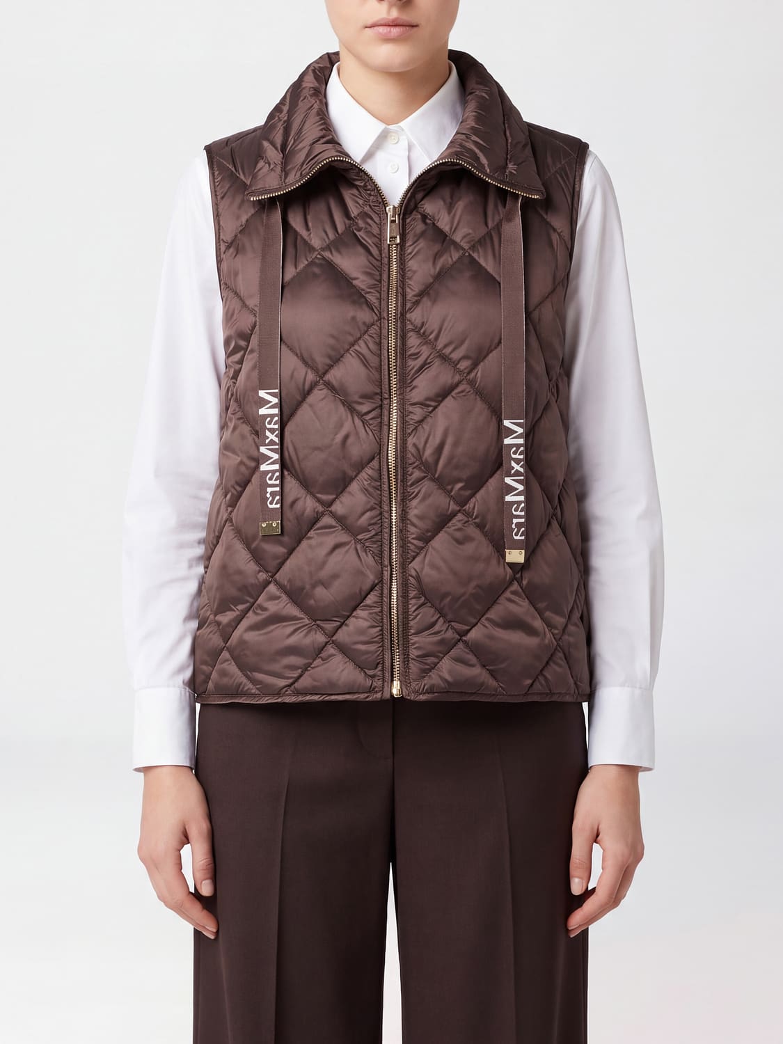 MAX MARA THE CUBE CHALECO: Chaleco acolchado Tregic Max Mara The Cube de nailon con cuello alto, Bronce - Img 1