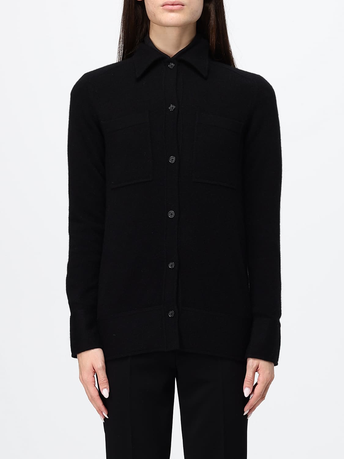 TOTEME CAMICIA: Camicia Toteme a maniche lunghe in puro cashmere con colletto classico, Nero - Img 1