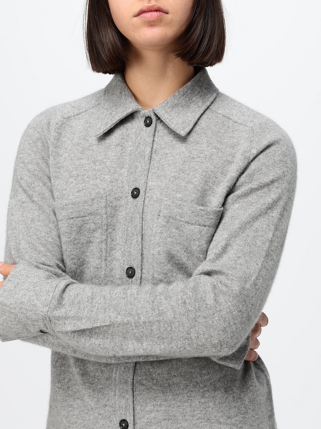 TOTEME CAMICIA: Camicia a maniche lunghe Toteme in puro cashmere con colletto classico, Grigio - Img 5