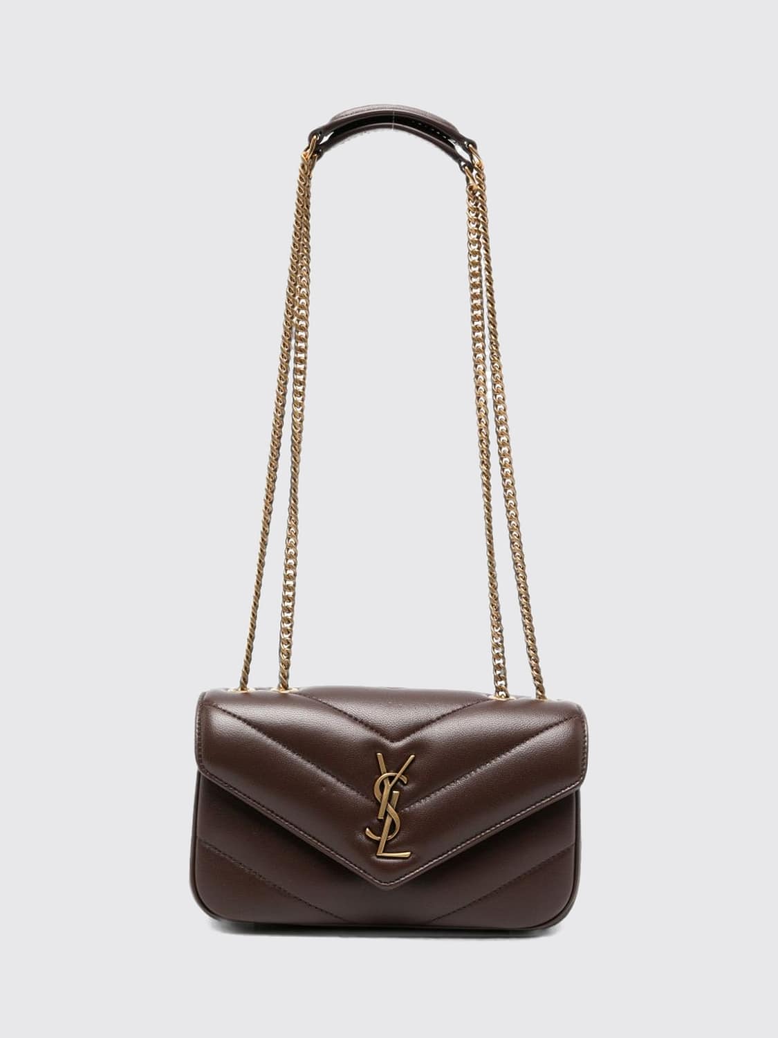 SAINT LAURENT BORSA MINI: Mini borsa a spalla LouLou Saint Laurent in pelle di agnello matelassé con monogramma YSL, Marrone - Img 1
