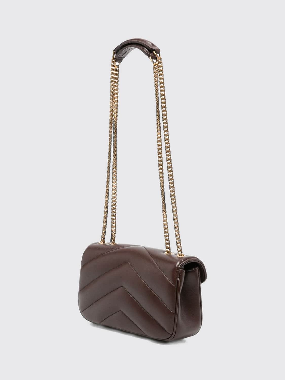 SAINT LAURENT BORSA MINI: Mini borsa a spalla LouLou Saint Laurent in pelle di agnello matelassé con monogramma YSL, Marrone - Img 3