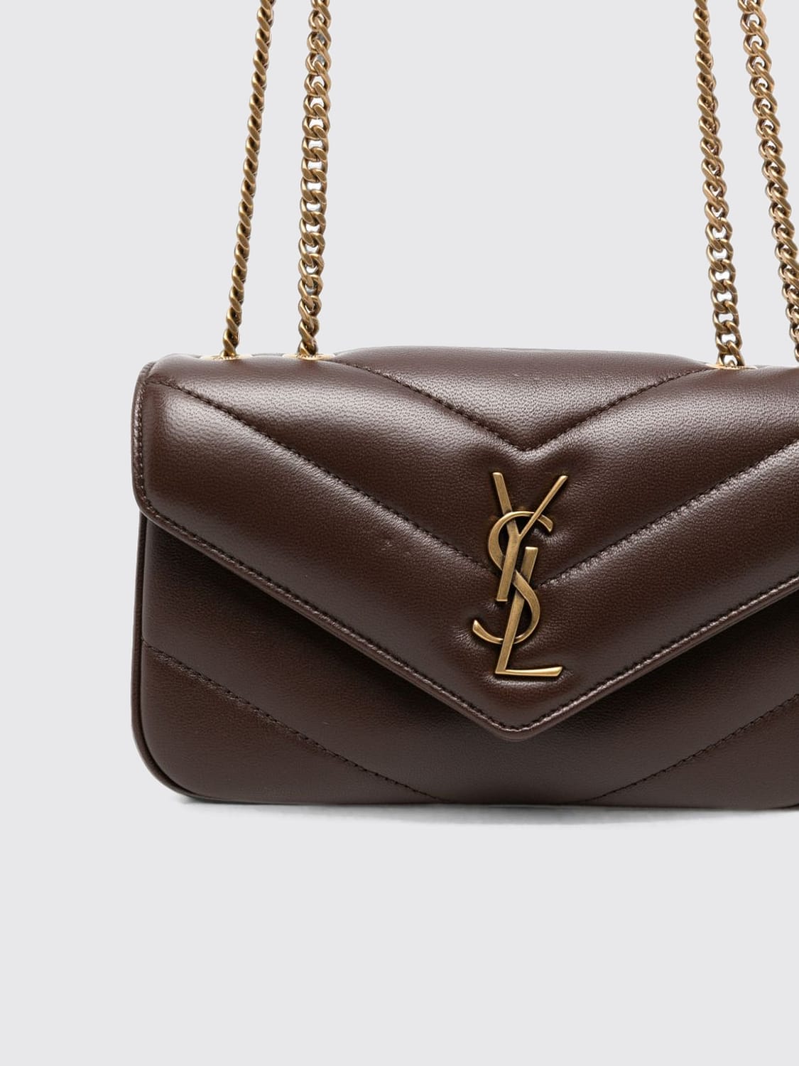 SAINT LAURENT BORSA MINI: Mini borsa a spalla LouLou Saint Laurent in pelle di agnello matelassé con monogramma YSL, Marrone - Img 4