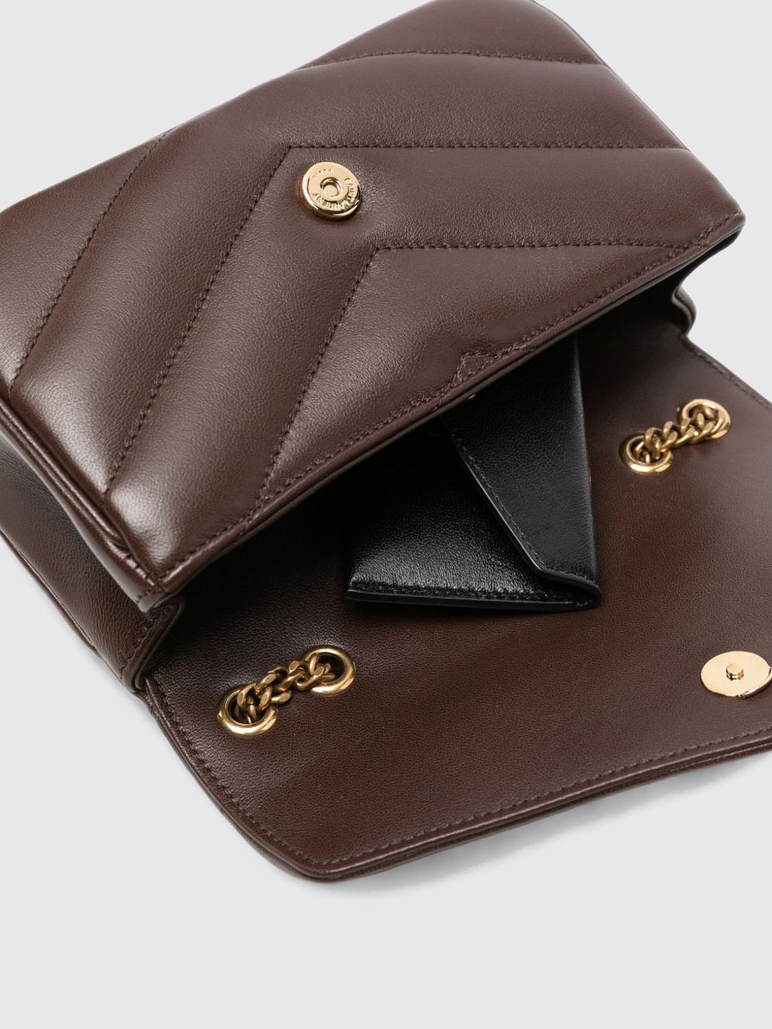 SAINT LAURENT BORSA MINI: Mini borsa a spalla LouLou Saint Laurent in pelle di agnello matelassé con monogramma YSL, Marrone - Img 5