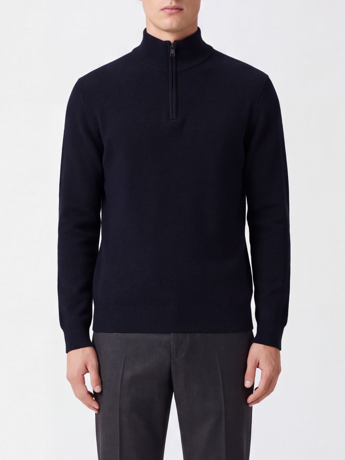 BRIONI SWEATER: Brioni Half-Zip Turtleneck Jumper in Cashmere and Wool Blend, Navy - Img 1