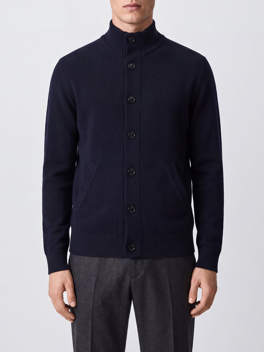BRIONI 스웨터: BRIONI 하이넥 퓨어 캐시미어 버튼 클로저 카디건, 블루 - Img 1