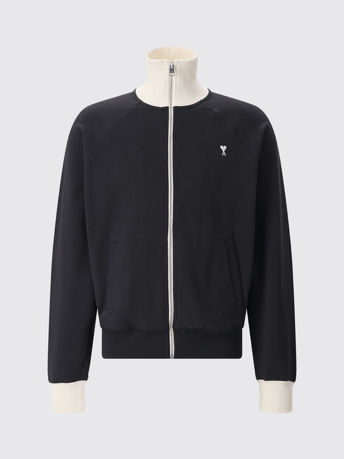 AMI PARIS SUDADERA: Sudadera de algodón con cremallera Ami Paris con cuello alto y monograma Ami de Cœur, Negro - Img 2
