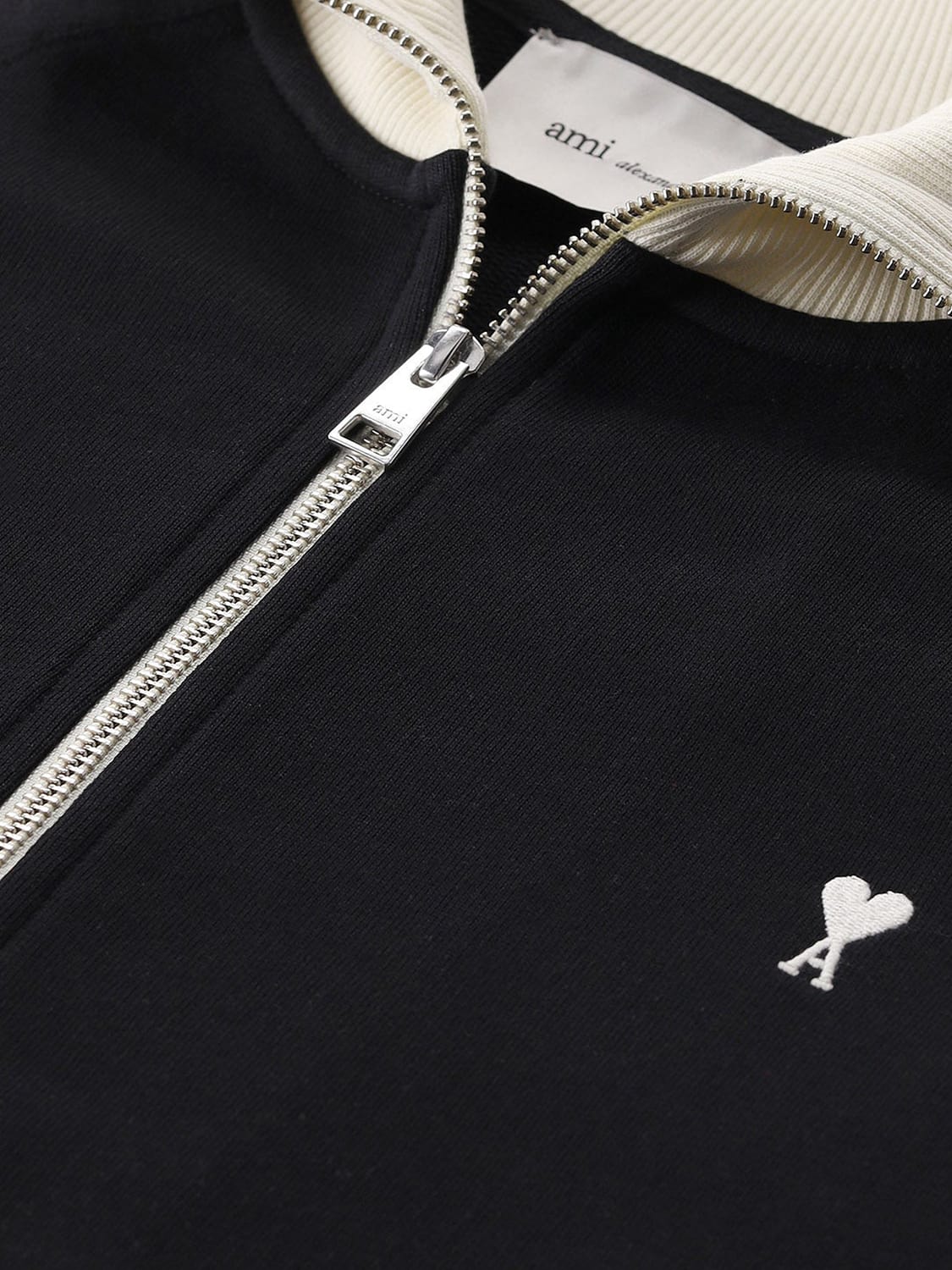 AMI PARIS SUDADERA: Sudadera de algodón con cremallera Ami Paris con cuello alto y monograma Ami de Cœur, Negro - Img 4